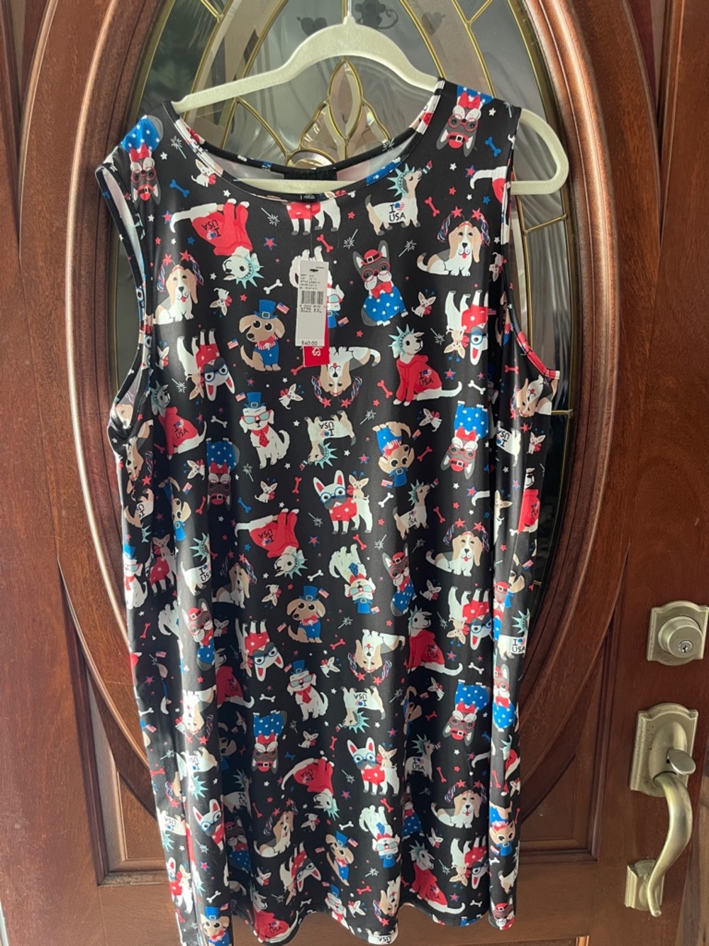 Sleeveless Black Patriotic Dog Print Tunic Dress